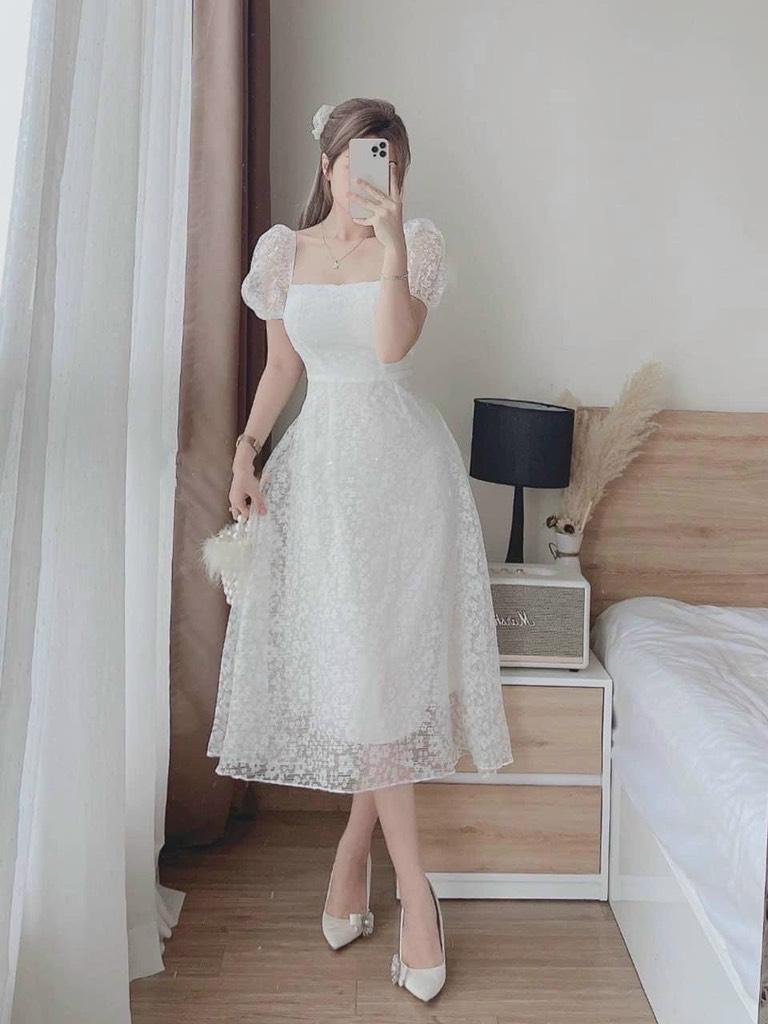 ĐẦM MIDI VOL HOA KHOÉT LƯNG BIGSIZE  14199