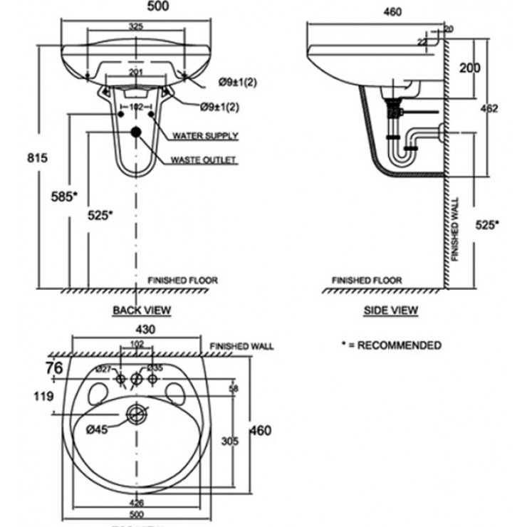 Chân chậu treo tường American Standard VF-0912 (Chưa bao gồm chậu)