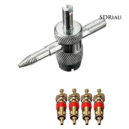 Bộ Dụng Cụ Sửa Chữa Van Xe 4 Đầu Kèm 4 Lõi Van Chuyên Dụng