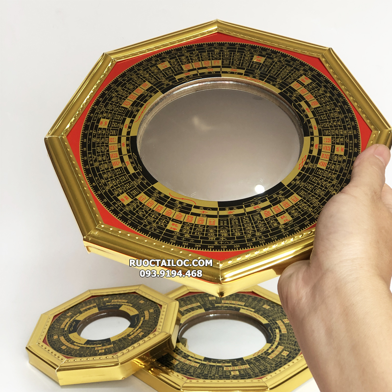 Gương bát quái lồi tiên thiên bát quái bằng kim loại có 3 kích thước 12-16-20cm