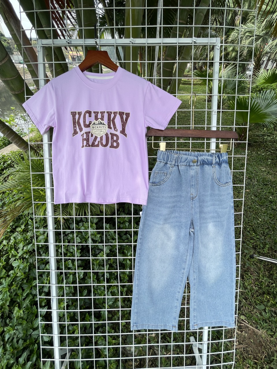 Bộ cộc tay cho bé gái quần dài size đại 7-16 tuổi in chữ KCHK vải cotton co giãn 4 chiều kiểu dáng thời trang