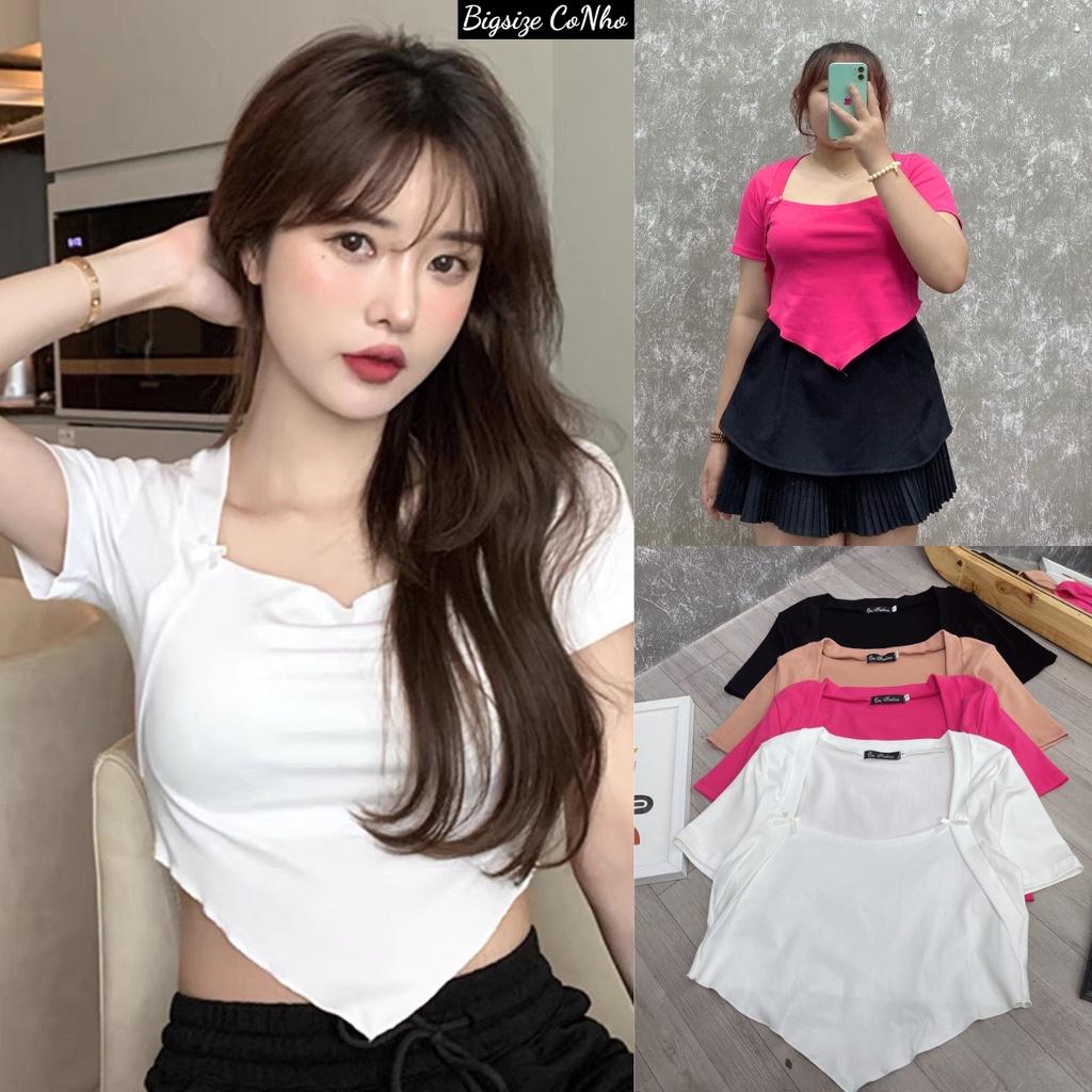 Áo thun tay ngắn cổ vuông bầu tà nhọndáng croptop bigsize hottrend, Áo phông chất borip co giãn A52