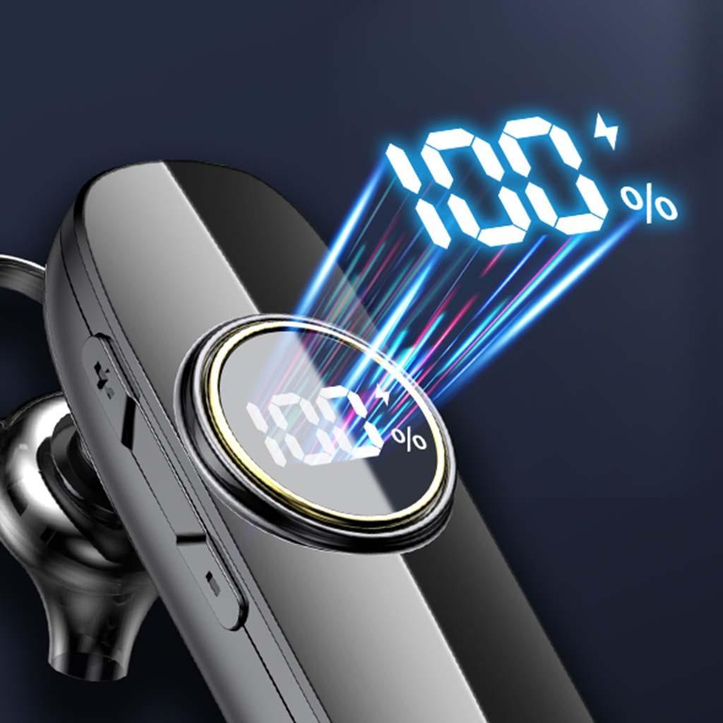 Bluetooth 5.2 Earphone IPX7 Waterproof 48H Call LED Battery Display Single-Ear Headset for Running Office Driving Business Handsfree