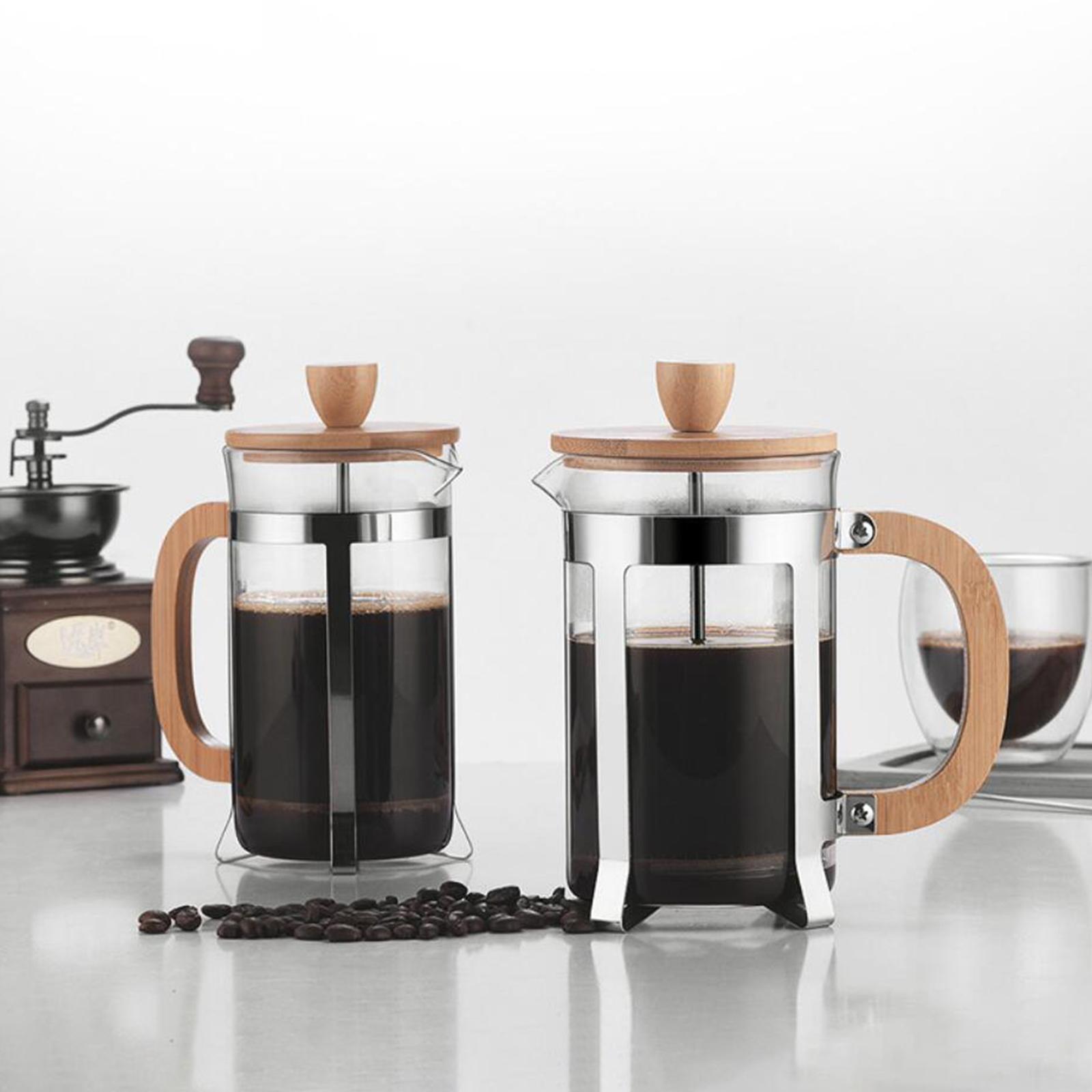 French Press Coffee Maker with Wooden Handle High-Density Filter Heat Resistant Borosilicate Glass Teapot Coffee Press