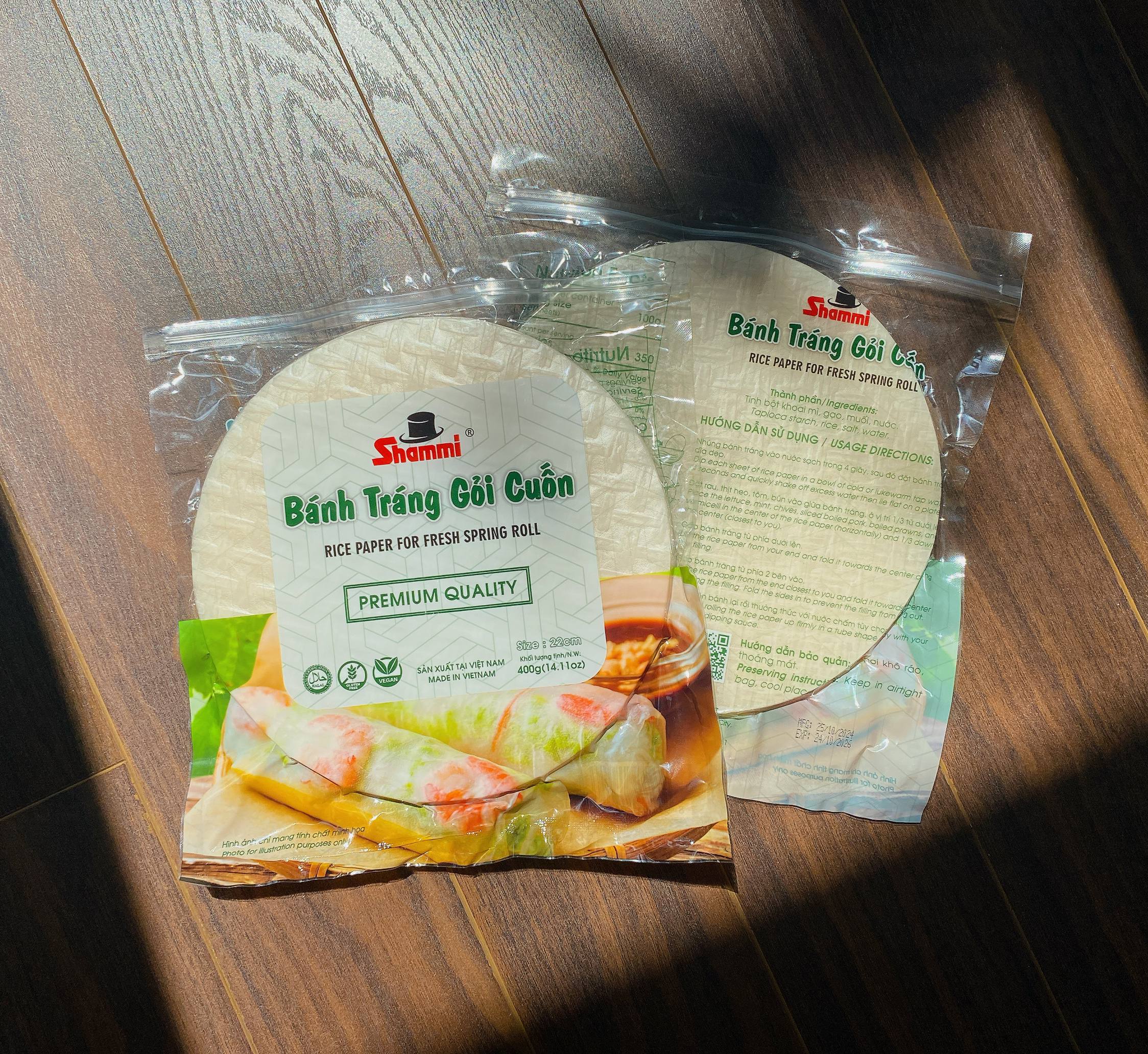 Thùng Bánh tráng gỏi cuốn Shammi tròn size 22cm túi 400g (Bánh tráng xuất khẩu có túi zip)