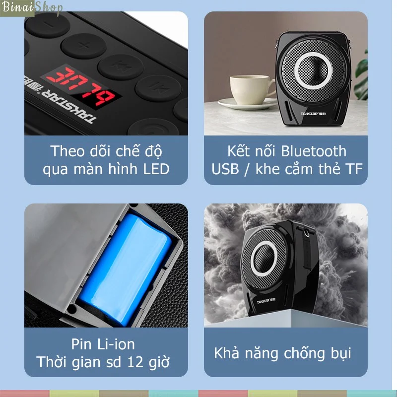 Takstar E8W - Máy Trợ Giảng Không Dây UHF, Hỗ Trợ Bluetooth, Cổng USB, Công Suất 18W, Sử Dụng 12 Giờ- Hàng chính hãng