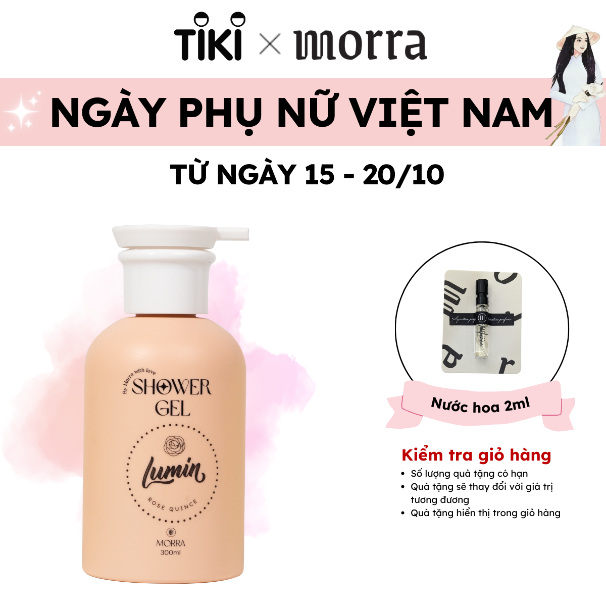 Sữa tắm Morra Lumin Rose Quince, dưỡng ẩm hương nước hoa hồng, hoa nhài - dạng gel 300ml