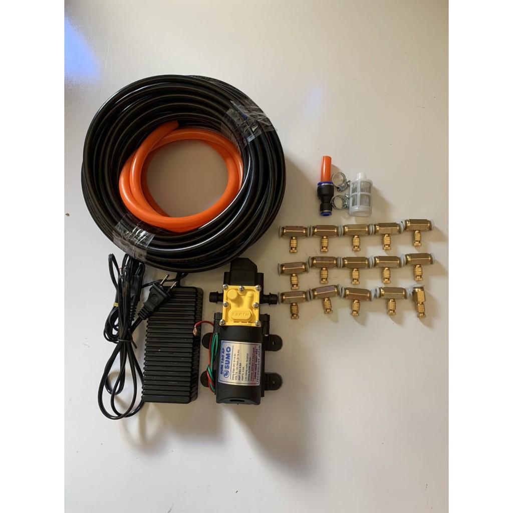 Bộ phun sương. tưới lan. bộ bơm sumo Đen kèm ng,uồn 12v_5a. 20m dây phun. 15 béc đồng. giúp làm dịu mát căn nhà và vườn