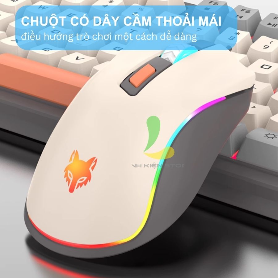 Combo bàn phím chuột có dây gaming XUNFOX K820 - Bàn phím chơi game Led 7 màu phím giả cơ chuột 3600 DPI ấn tượng - Hàng nhập khẩu