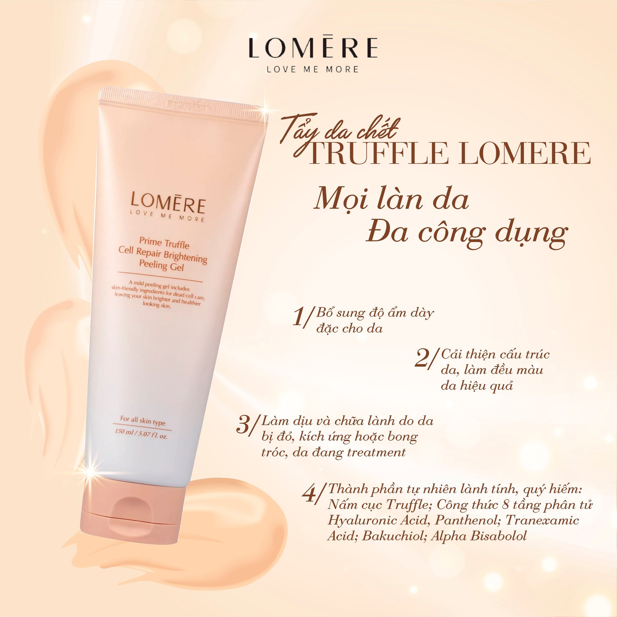 Tẩy Da Chết Sạch Sâu, Lành Tính và Trắng Da Lomere Prime Truffle Brightening Peeling Gel Hàn Quốc 150ml