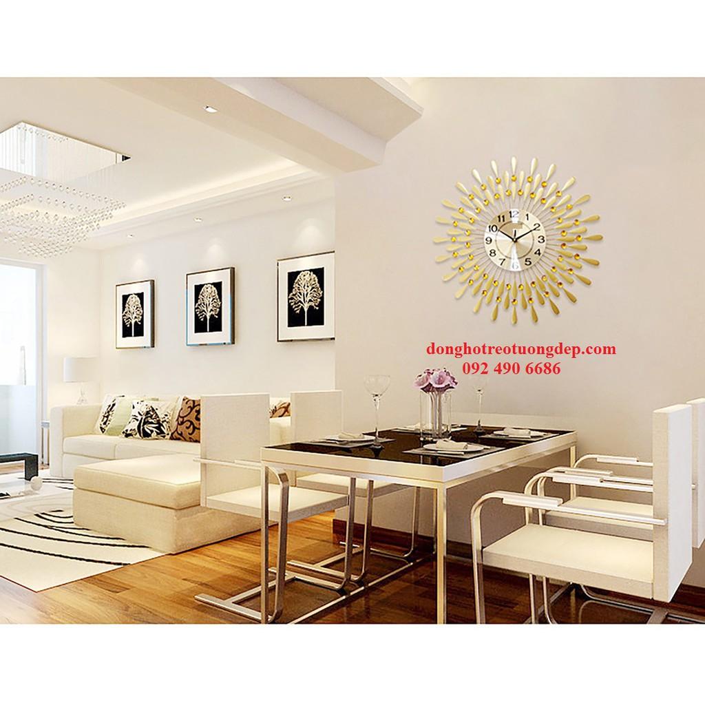 Đồng hồ treo tường trang trí giọt sương và chiếc lá máu vàng 70cm