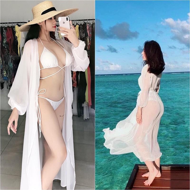 Áo choàng kimono Voan Ren tay bồng dài tay mặc ngoài bikini đi biển siêu đẹp dáng dài( Đảm bảo 100% như hình) AC004