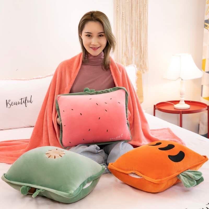 Chăn gối văn phòng, Gối kèm mền, Gối kèm mền trái cây 3 trong 1
