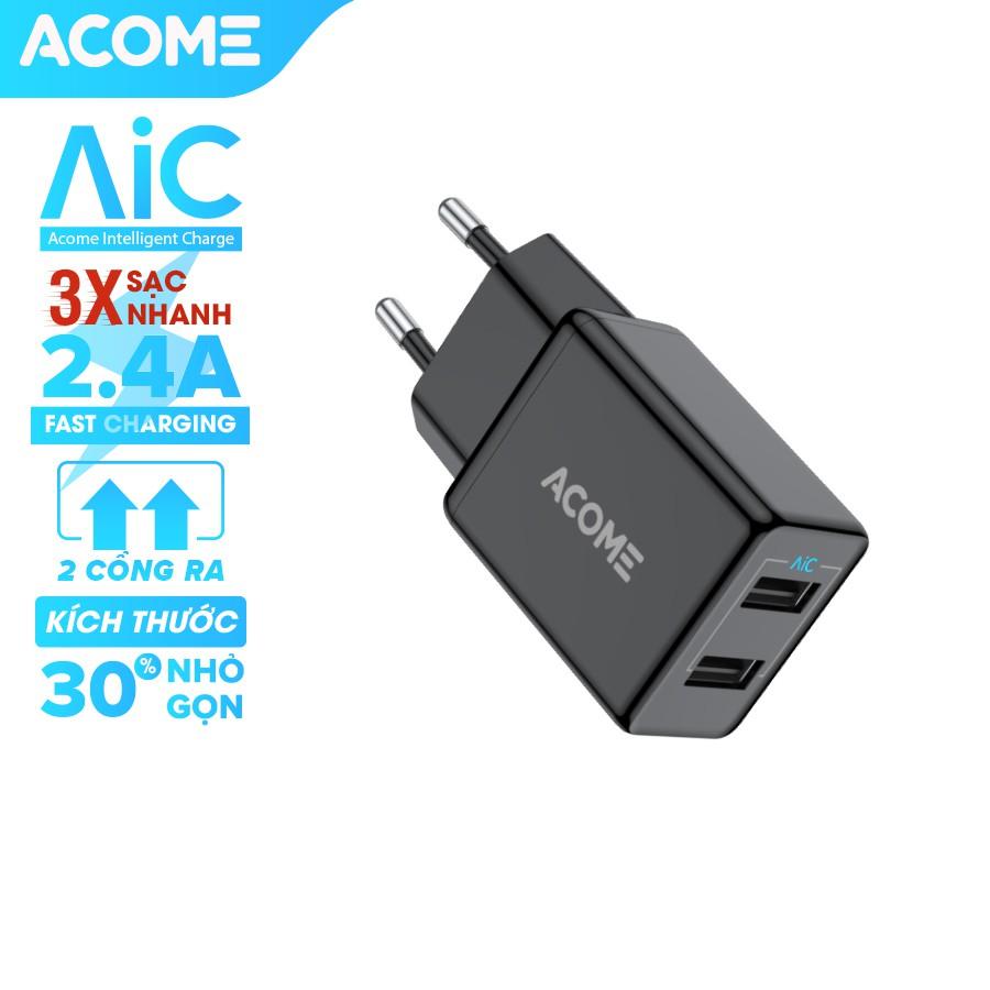 Củ / Cốc Sạc Nhanh ACOME 2 Cổng USB 2.4A - Hàng Chính Hãng