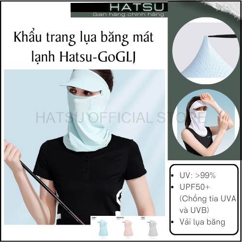 Khẩu trang kèm mũ/ nón kết che nắng lụa băng mát lạnh Hatsu-GoGLJ | Chống tia UV >98% | Chỉ số UPF50+ | Khẩu trang chơi Golf, chạy xe đạp, dã ngoại