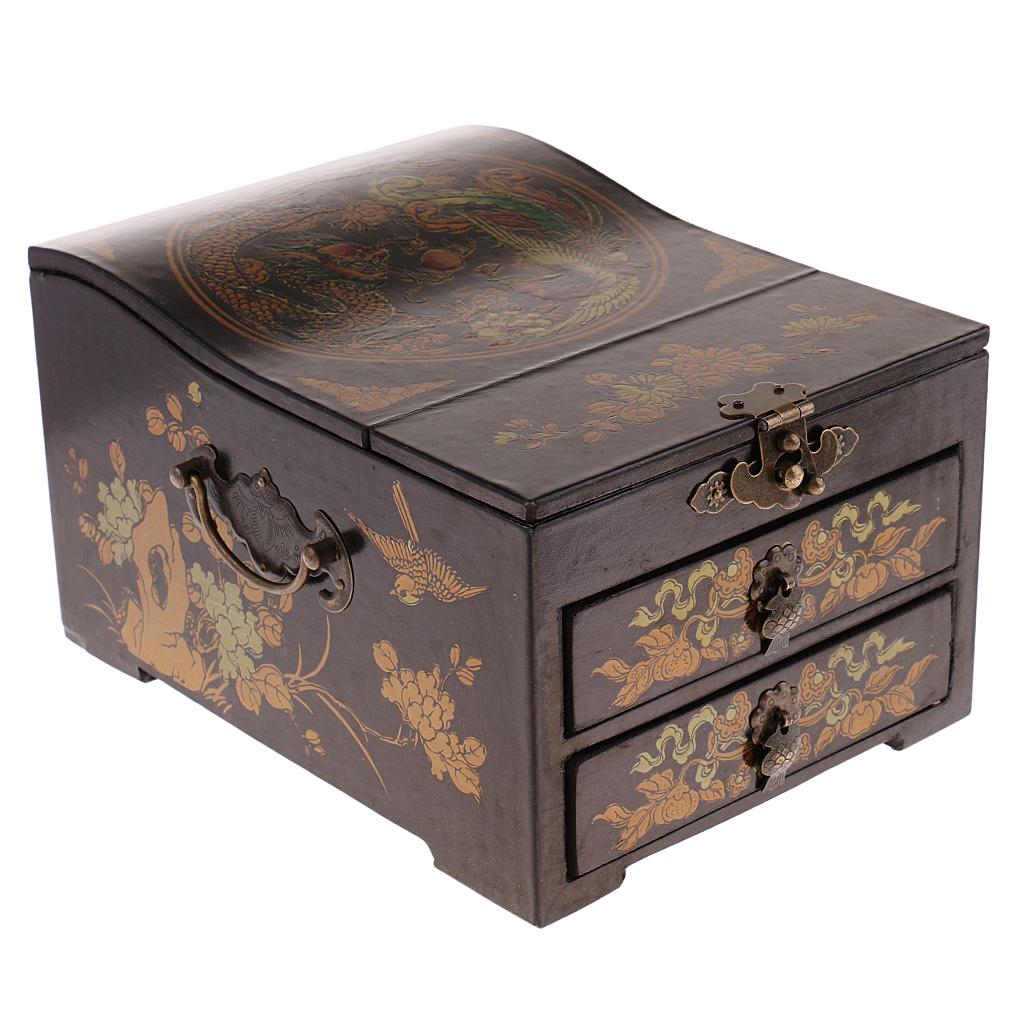 Vintage Wooden Dresser Chest 2 Drawer 1 Mirror for Jewelry Necklace Storage Case