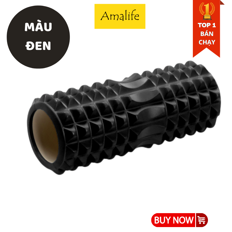 Con lăn Yoga Massage 33cm Chính Hãng Amalife Foarm Roller, ống trụ lăn xốp thể thao giãn cơ có gai roam rollet cao cấp, ống lăn giãn cơ