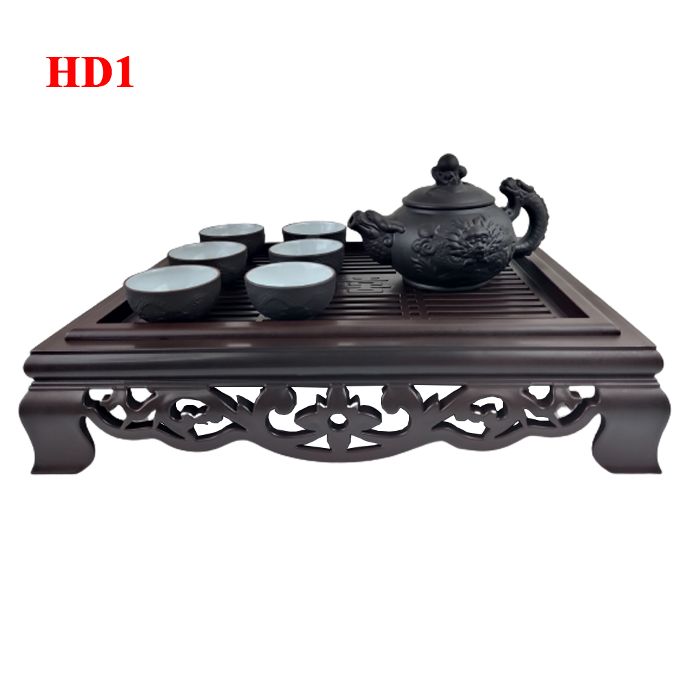 Bộ ấm chén uống trà cao cấp gốm bát tràng chất liệu gốm tử sa màu nâu đỏ khắc họa tiết đẹp tráng men trắng xanh tặng kèm khay trà nhựa giả cổ Song Long.
