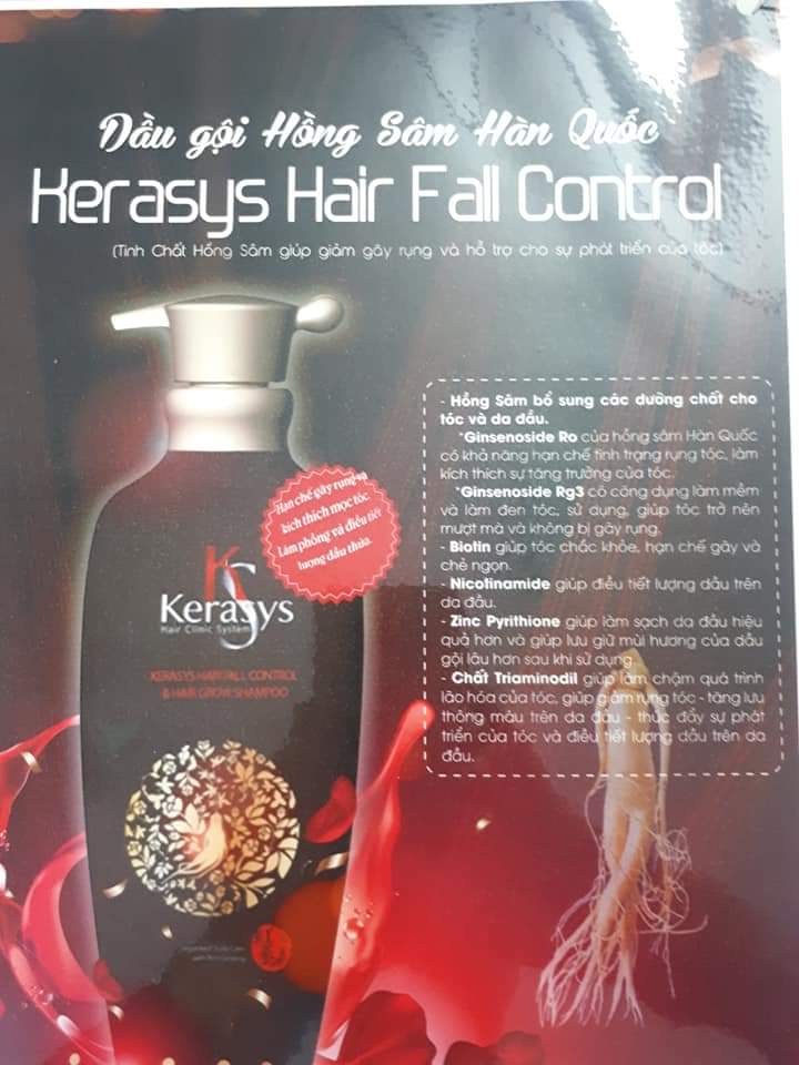 Dầu gội hồng sâm giảm gãy rụng và nuôi dưỡng tóc Kerasys Hair Fall Control 400ml tặng thêm móc khóa