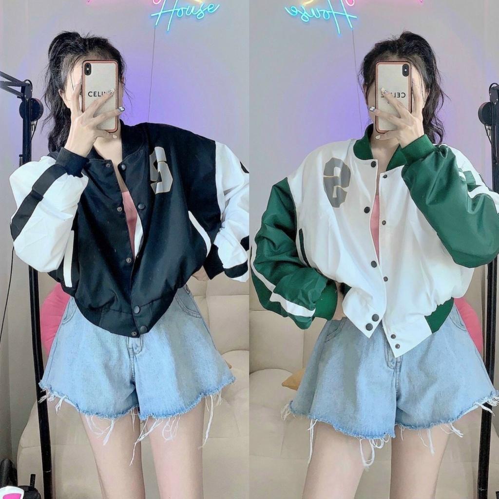 Áo khoác dù nữ 2 lớp in CHỮ S kiểu dáng bomber phối nút cực đẹp có 4 màu lựa chọn