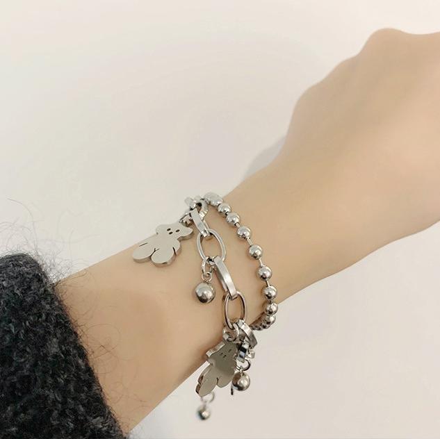 Lắc tay nữ hình gấu dây kép dễ thương