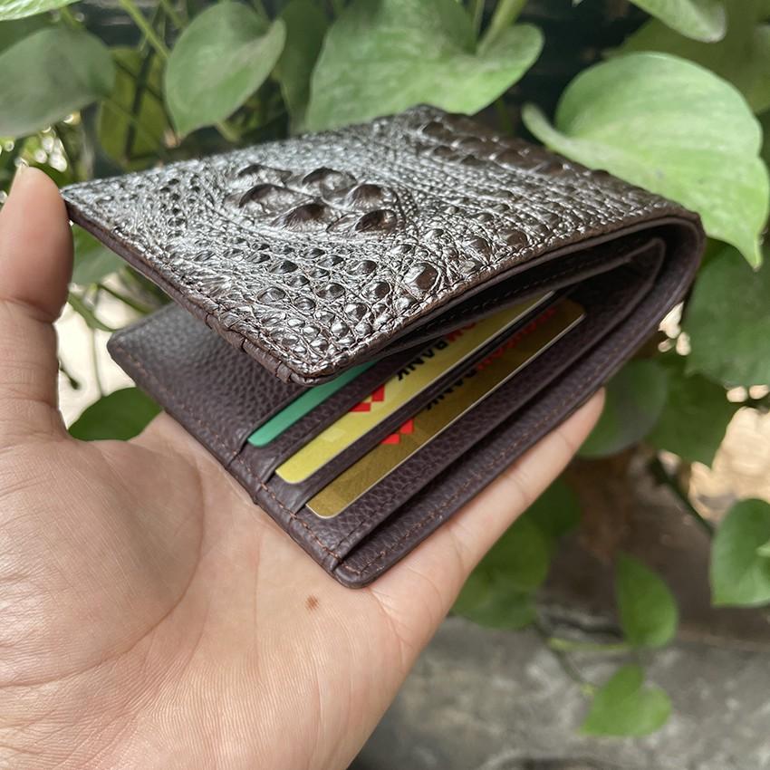 Bóp Da Cá Sấu Ví Nam Cá Sấu Gù Nguyên Con Cao Cấp Giá Rẻ Màu Nâu ST02 Tặng Kèm Hộp