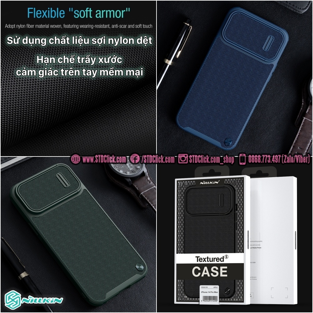 ỐP LƯNG DÀNH CHO ĐIỆN THOẠI IPHONE 14 - 14 PLUS - 14 PRO - 14 PRO MAX NILLKIN TEXTURED S NYLON FIBER BẢO VỆ CAMERA