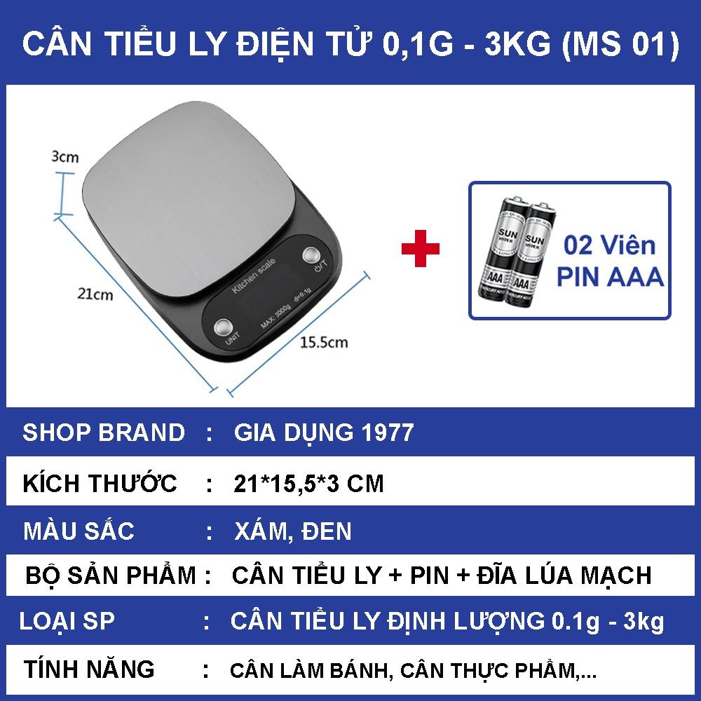 Hình ảnh Cân tiểu ly điện tử nhà bếp cao cấp định lượng 1g - 10kg, Cân tiểu li mini làm bánh độ chính xác cao kèm pin