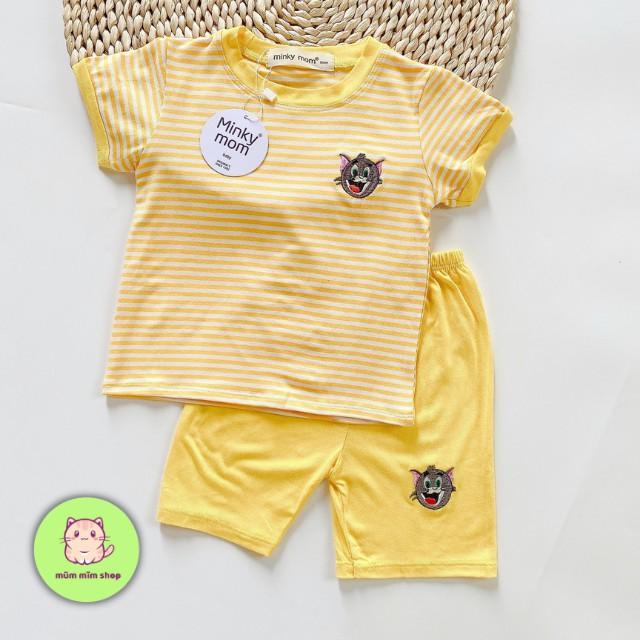 Đồ Bộ Đùi Bé Trai Minky Mom Sọc Thêu Họa Tiết Mèo Và Chuột Chất Thun Lạnh Cho Bé (8-19kg