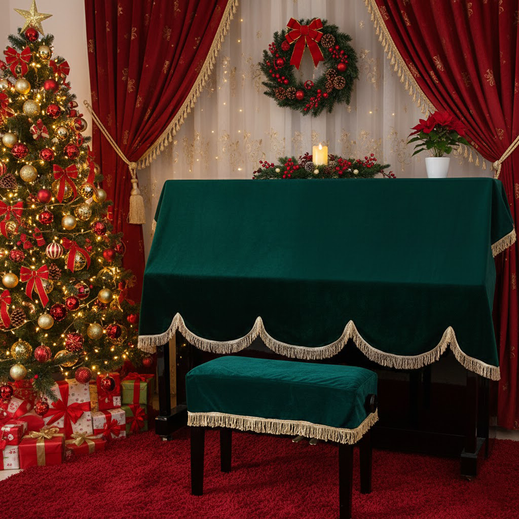 Khăn phủ đàn piano cơ đàn piano điện tử 88 phím nhung đỏ trang trí giáng sinh noel năm mới Tết - Hàng chính hãng