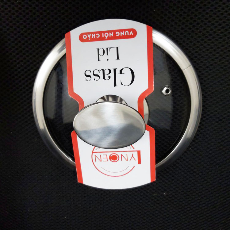 Nắp vung nồi chảo kính cường lực viền inox Lyncen xuất Nhật size 16/18/20/22/24/26/28/30cm