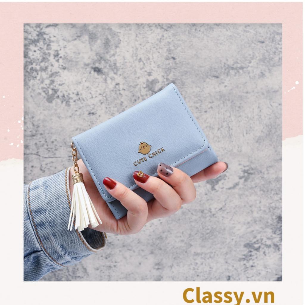 Ví ngắn cầm tay  Classy nữ Classy 10x8x1.5cm, có đính tua rua đựng tiền phong cách hàn quốc dễ thương T1159