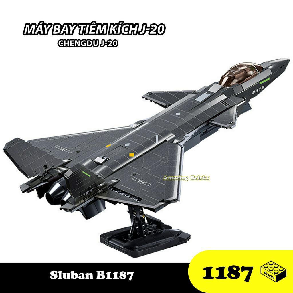 Đồ chơi Lắp ráp máy bay J-20, Sluban 1187 Air-craft Fighter, Xếp hình thông minh, Mô hình tiêm kích