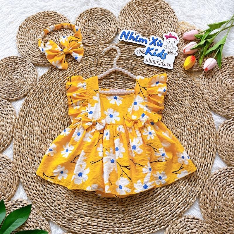￼Body Váy Cánh Tiên Hoa Vàng Bé Gái Sơ Sinh Đến 12kg, Bodysuit Bé Gái Chất Đũi Tơ Siêu Mát [B017