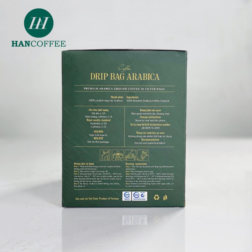 Cà Phê Phin Giấy HANCOFFEE Arabica Túi Lọc Thơm Ngon Nguyên Chất Vị Đắng Êm, Ngọt Dịu Hộp 10 gói - HND1