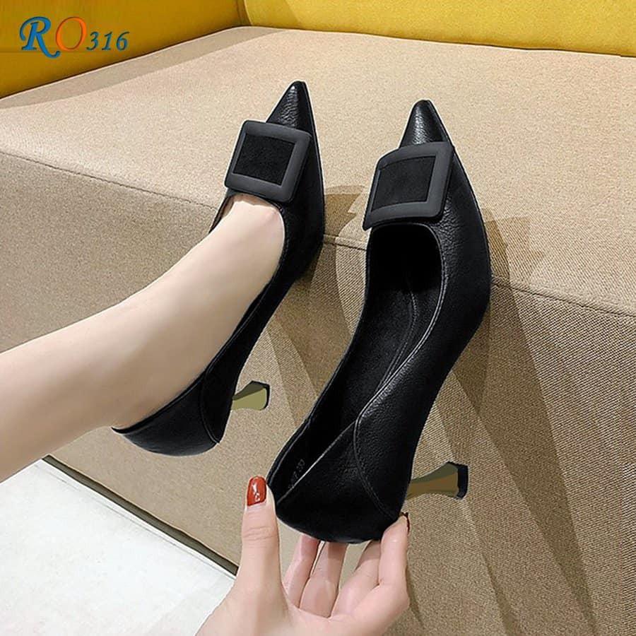 Giày cao gót nữ mũi nhọn, khóa vuông cao cấp ROSATA RO316 7p gót nhọn - BKSTORE