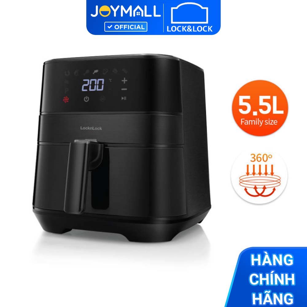 Nồi chiên không dầu Lock&Lock EJF996BLK 5.5L Visible air fryer CUBE - Hàng chính hãng, cửa sổ trong suốt, 7 menu có sẵn