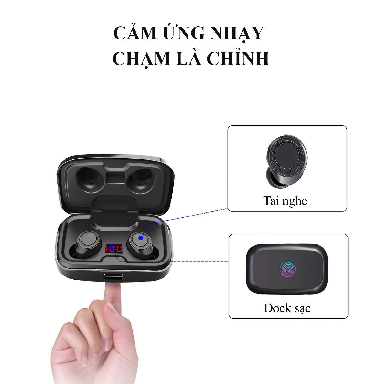 Tai Nghe Bluetooth True Wireless Cảm Ứng Không Dây TCT-HGD-X10 Dung Lượng Pin Lớn-Điều Chỉnh Âm Lượng - Hàng Chính Hãng