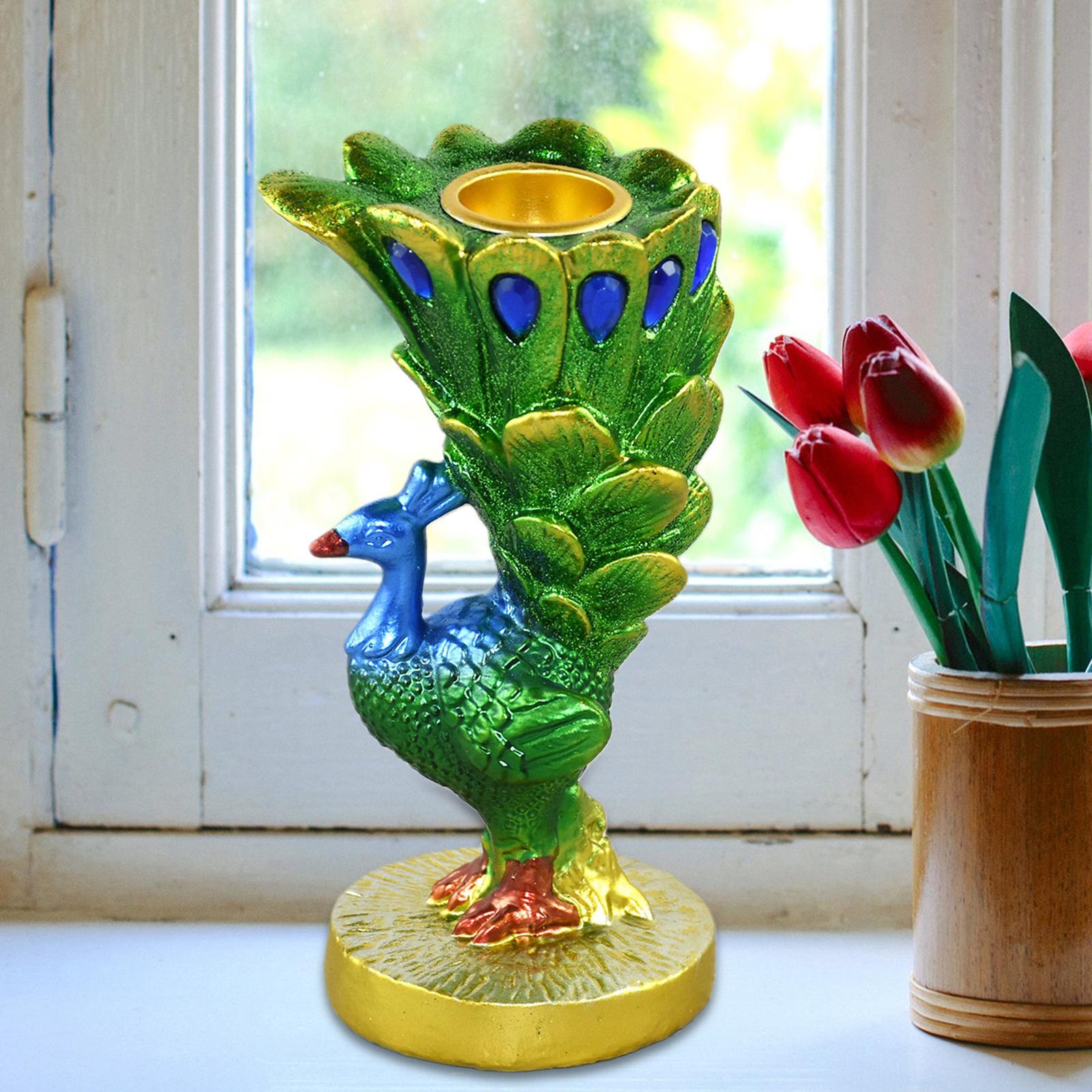 Lifelike Peacock Candle Holder Tealight Holder Miniature Statue for Ornament