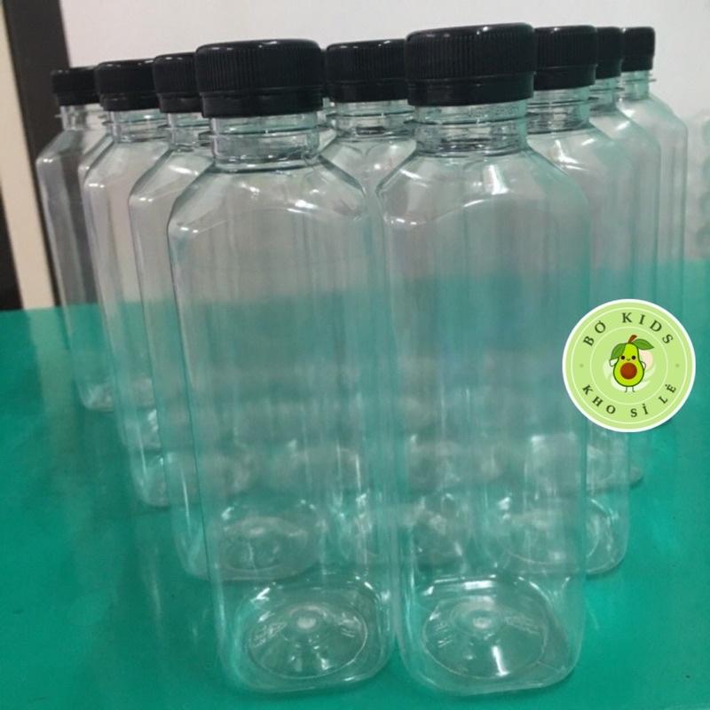 Chai nhựa vuông nắp đen 330ml, 450ml Việt Nhật - Chai đựng trà sữa, trà thái