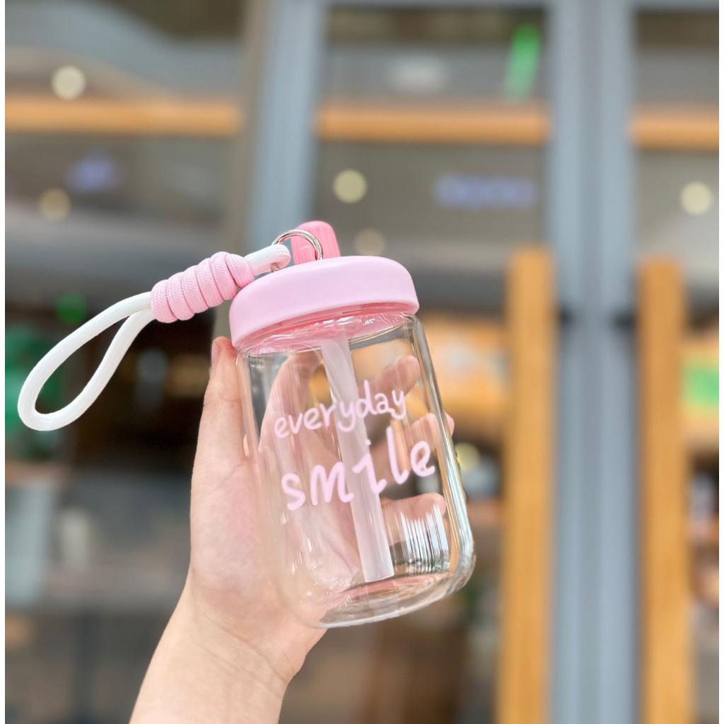 Bình thủy tinh có ống hút Everyday smile siêu cute 450ml