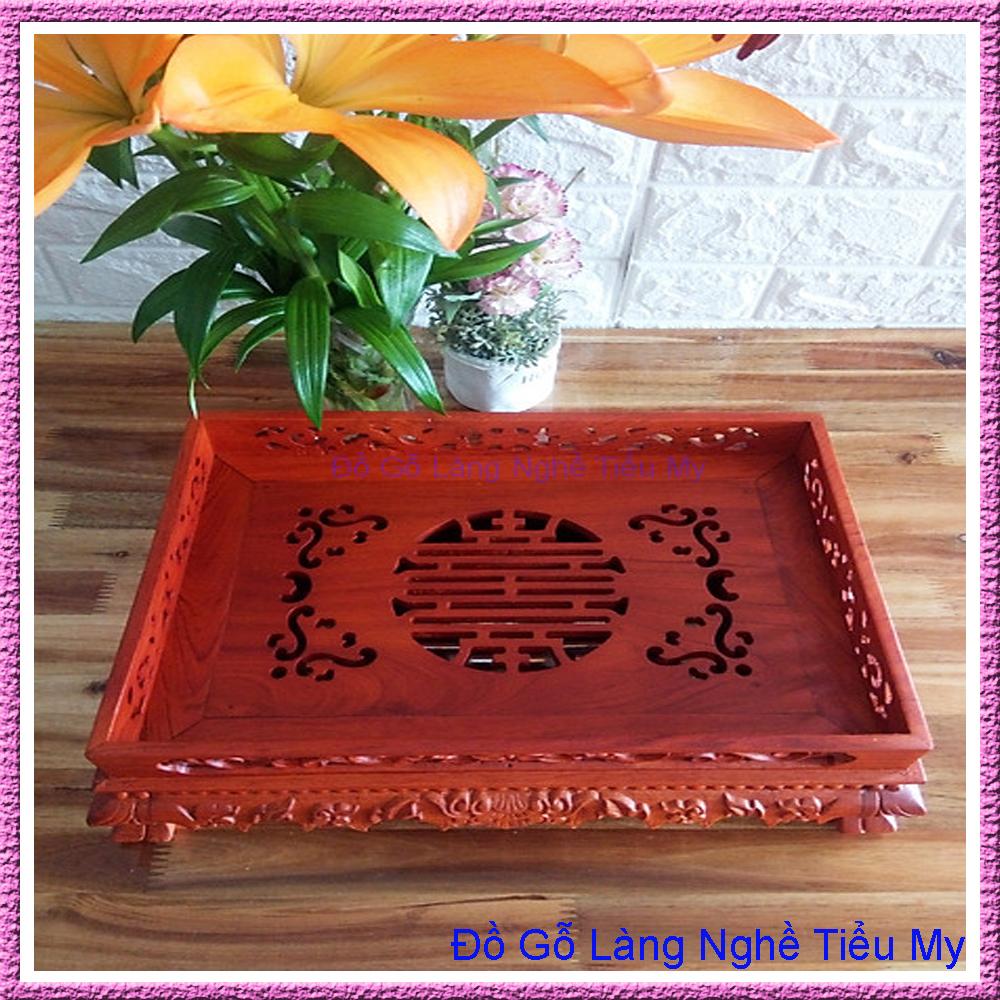 Khay Trà Gỗ Hương Đầu Rồng Chân Quỳ, Trạm khắc hoa văn cầu kỳ và tinh xảo sang trọng, lịch sự