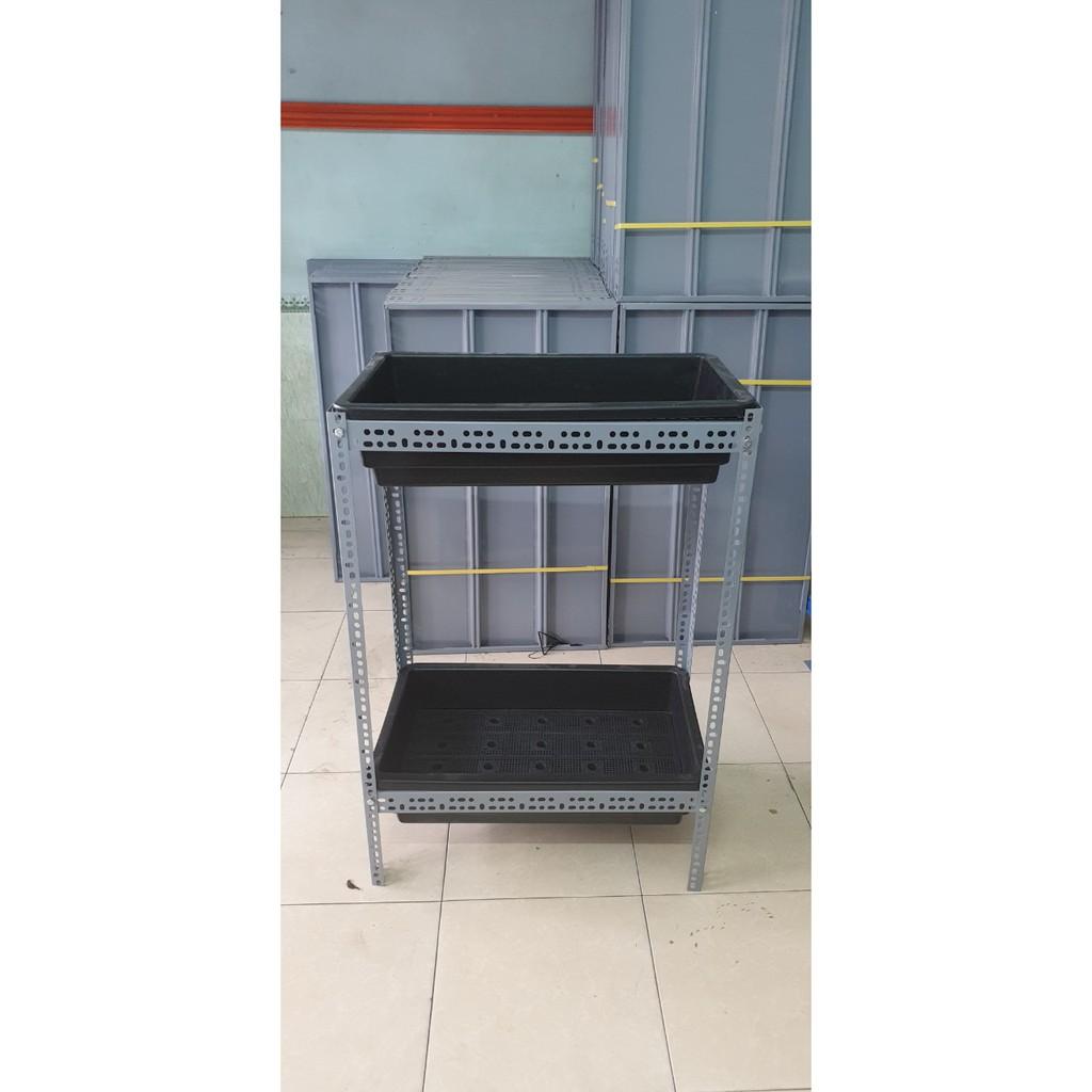 Kệ sắt V đa năng trồng cây trồng rau thông minh 2 tầng dùng cho khay nhựa trồng rau sạch 65x42cm, 68x43cm