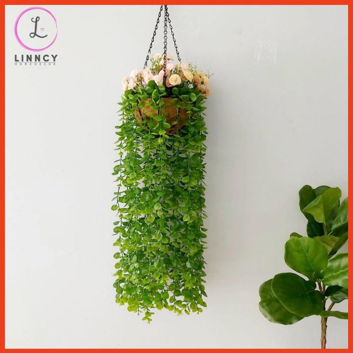 Hoa giả, giỏ lá nhân tạo rũ dài 80cm trang trí ban công, cửa sổ, mái hiên, trang trí sân vườn, văn phòng, lớp học