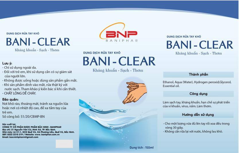 Dung dịch rửa tay khô BANI-CLEAR 150ml dạng chai