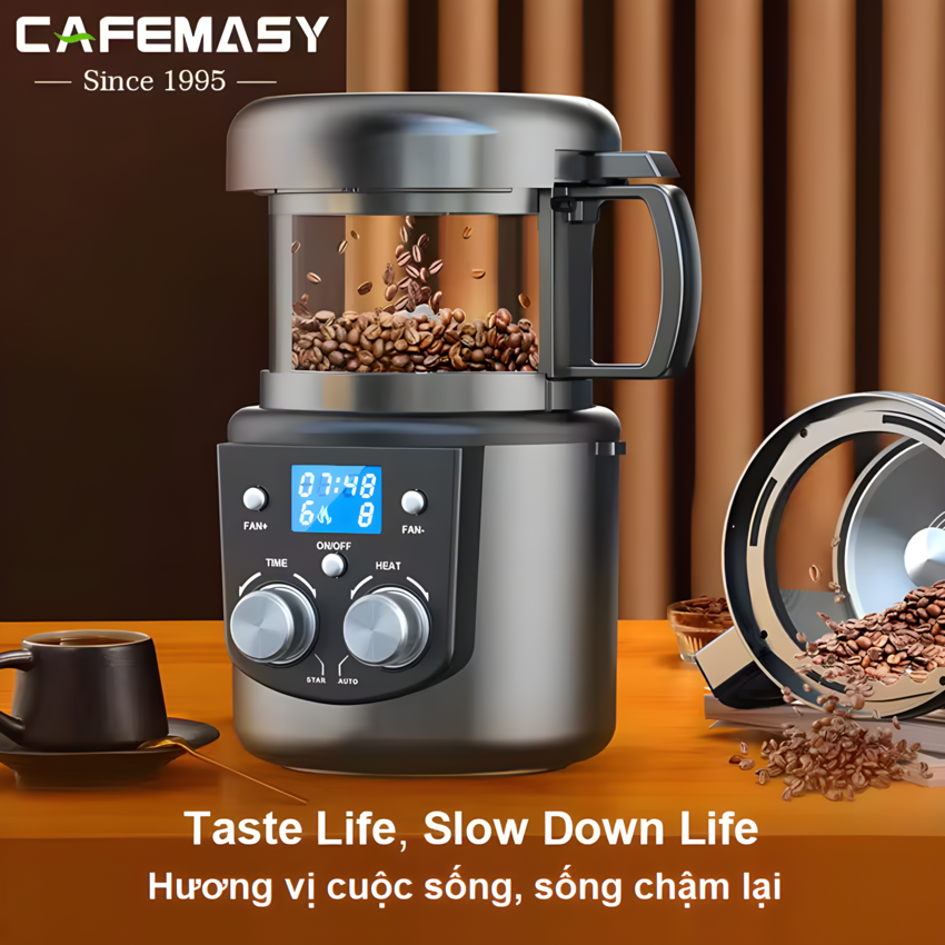 Máy rang hạt cà phê công nghệ gia nhiệt không khí thương hiệu Mỹ cao cấp Cafemasy CCR-305D - Hàng Nhập Khẩu