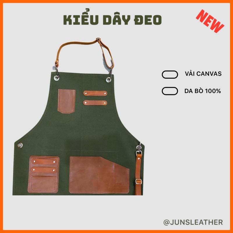 Tạp dề barber Unisex của Junsleather Tạp dề canvas phối da cao cấp dành cho Barber/Barista/Bartender quán cà phê