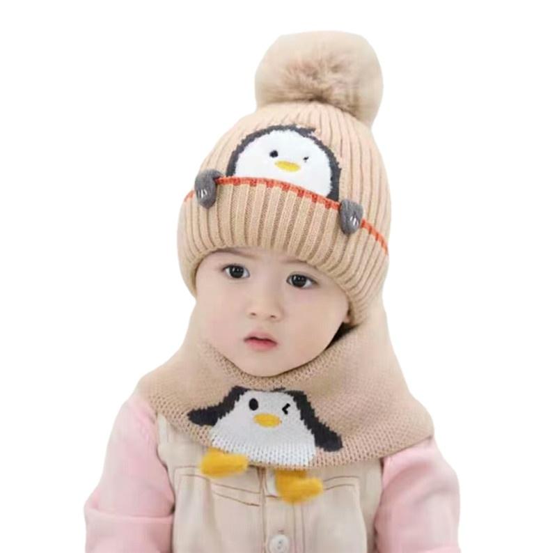 Nón Cho Bé Bộ Knited Trẻ Sơ Sinh Mũ Khăn Quàng Cổ Thời Trang Ấm Bé Nón Cho Bé Gái Thu Đông Bé Trai Mũ Áo Croptop Trẻ Em Nắp bộ Khăn Mũ