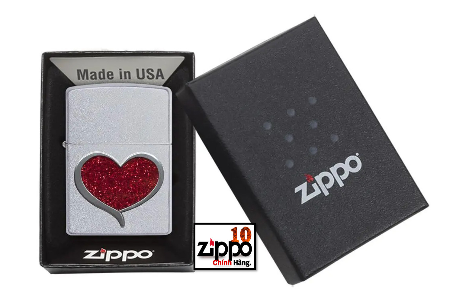 Bật lửa Zippo 29410 Glitter Heart - Chính hãng 100%