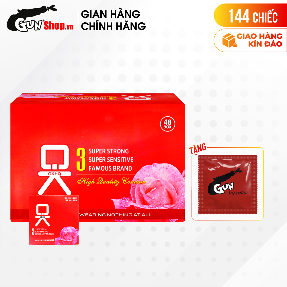 Bao cao su OKHQ - Không mùi kèm 1 chiếc BCS Gun Super Thin
